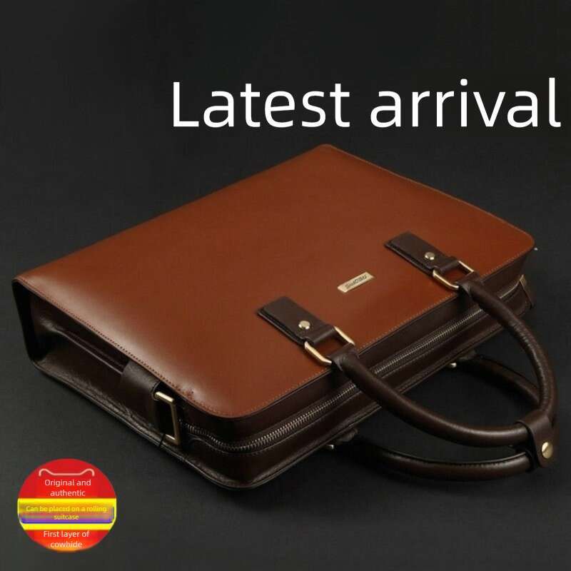 Men Genuine Leather Briefcase Business Laptop Bag Large Capacity Cowhide Shoulder Handbag For Commuting SENYY
