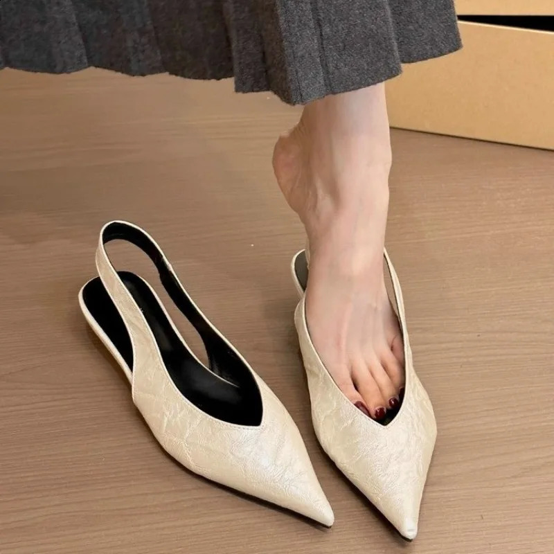 Spring Women Sandal Fashion Pointed Toe Shallow Slip on Ladies Slingback Shoes Low Wedge Heel Mules 260625 - view 5