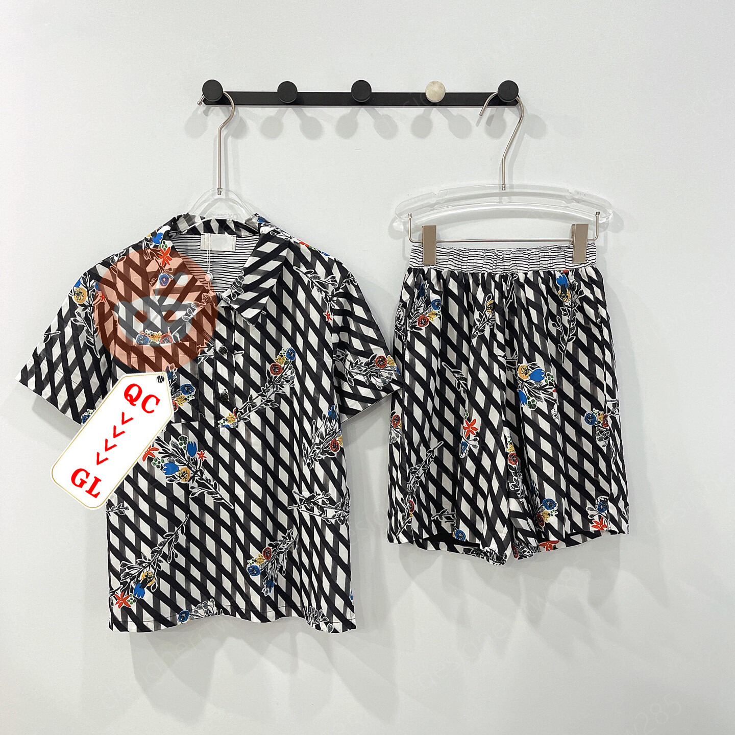 Camicia A Griglia Con Reticolo Di Diamanti Di Design, Set Di Pantaloncini, Comp…