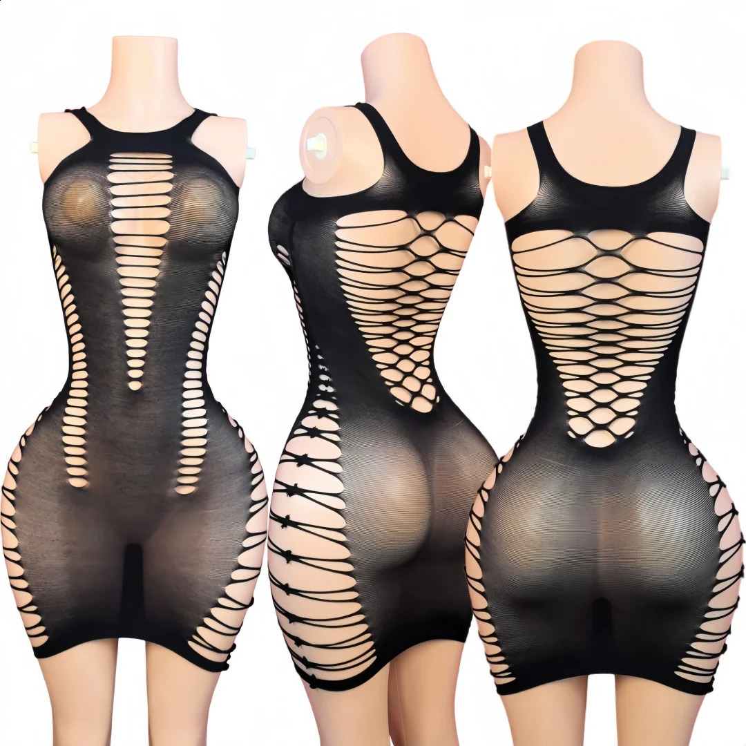 Womens Tight NightClub Hollow Out Mesh Dress Sexy Fashion Lingerie Plus size Transparent Short Stretch Bodycon Nightdress 260618 - view 3
