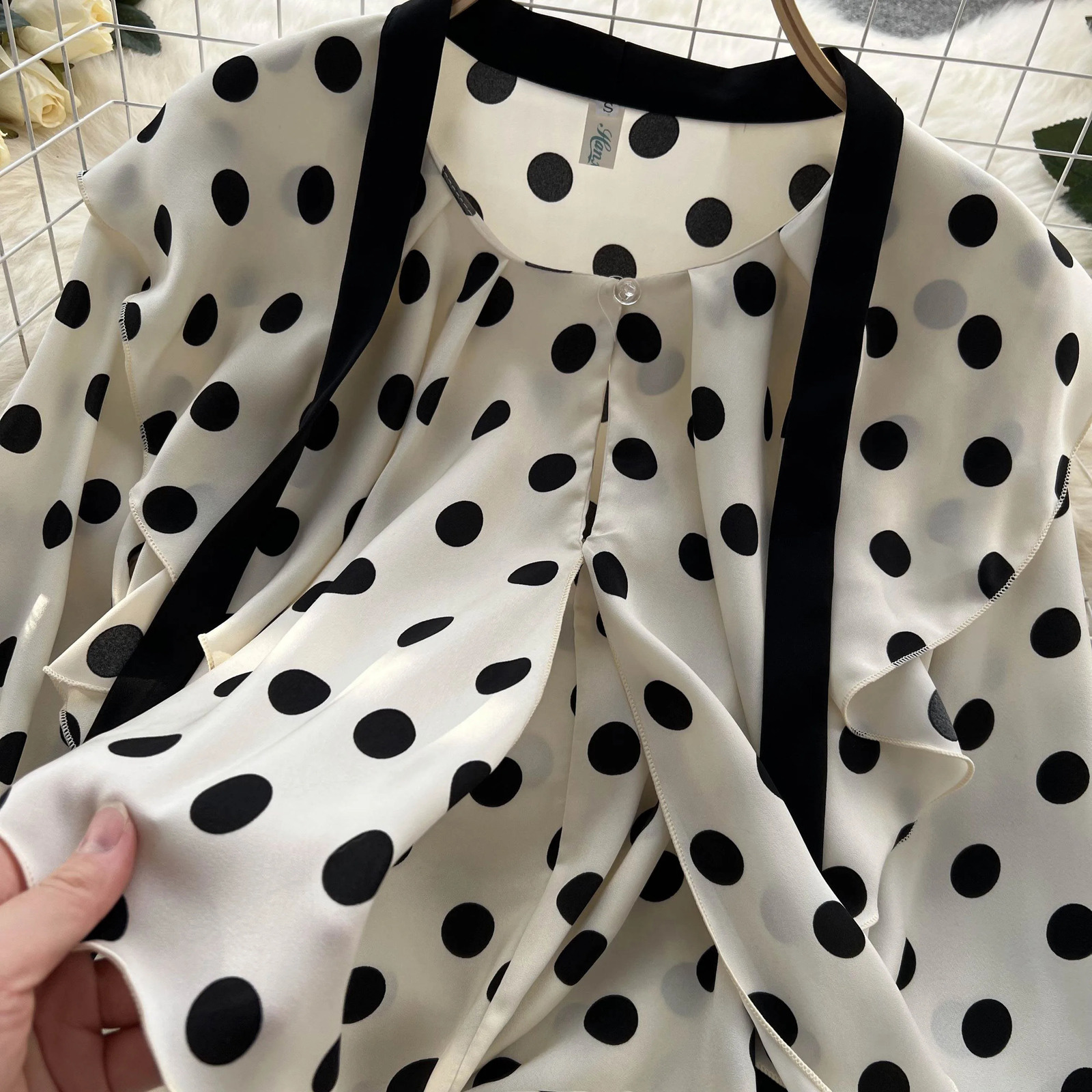 Vintage Polka Dot Long Sleeve Ruffle Casual Slim Sexy Shirt Chic Thin Tees Women Harajuku Streetwear Spring Fashion Crop Top 260618 - view 7
