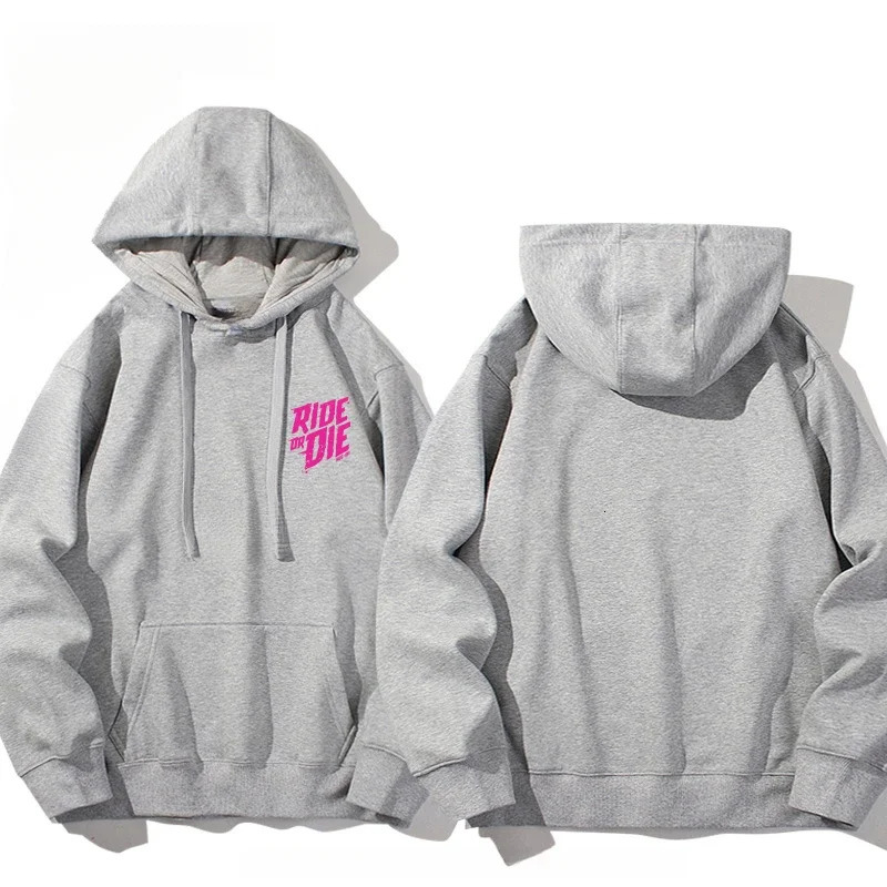 Mens Ride or Die Lettering Hoodie Printed Adult Casual Long Sleeve HipHop Street Sweatshirt Autumn and Winter Warm y260611 - view 3