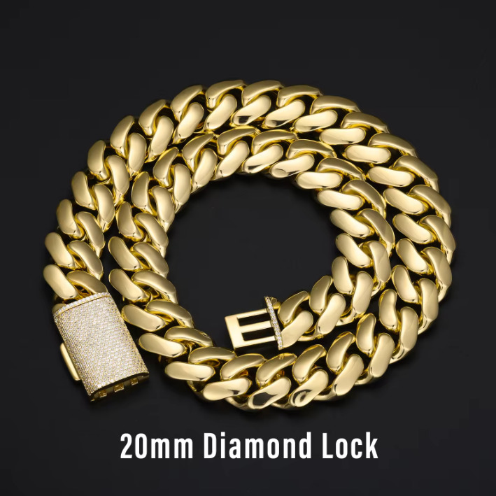 14k18k Gold Plated Plain Jewelry VVS Moissanite Clasp Link Chain 10MM 12MM 20MMCustom Rapper Men Hip Hop NecklaceMiami Cuban chain necklace - view 6