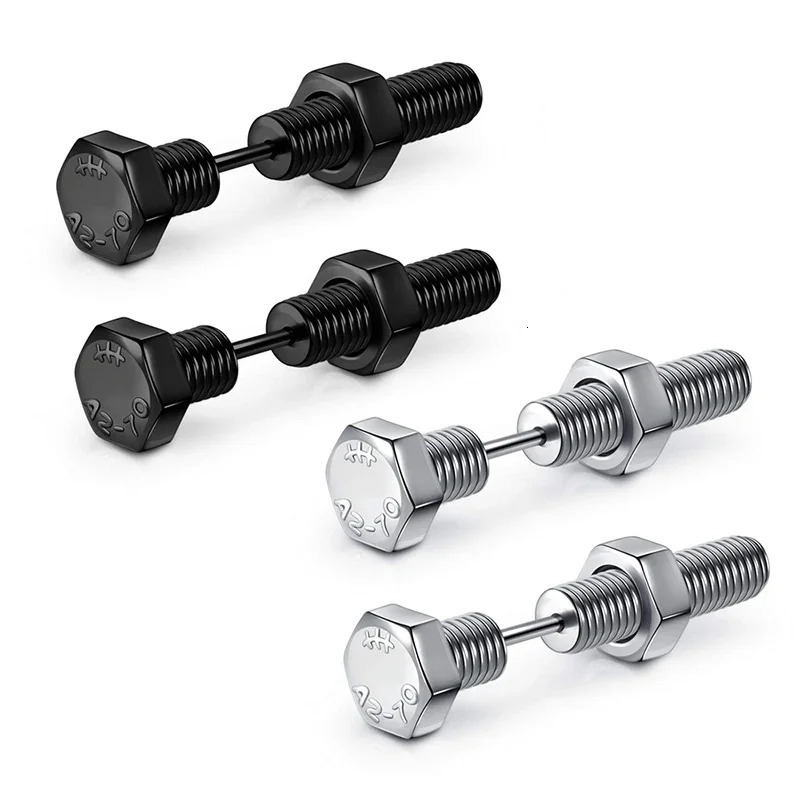 2pc Gothic Unisex Punk Rock Stainless Steel Nail Screw Piercing Stud Earrings Novelty Jewelry y260611