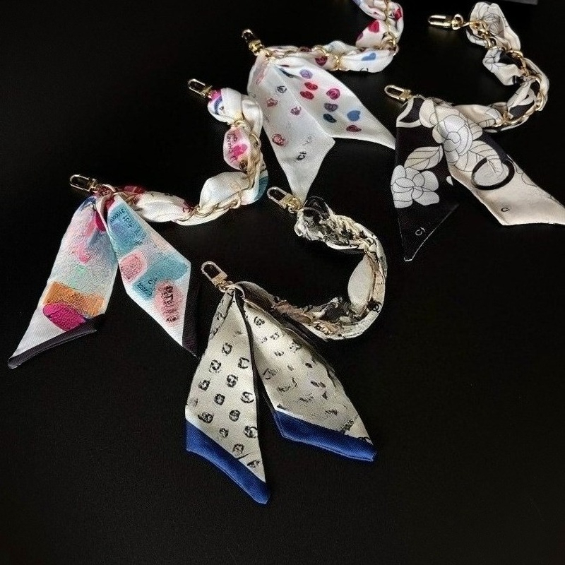 Colorful Letter-shaped Keychains and Keyrings Camellia Flower Scarf Keychain Bag Hanging Ornament Keychain