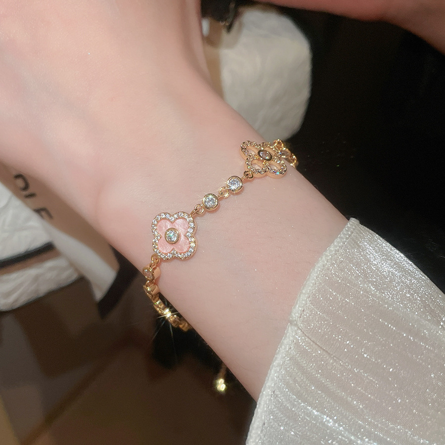 18k real gold plated zircon flower bracelet, light luxury high-end feel, niche fashion, versatile women's jewelry - view 4