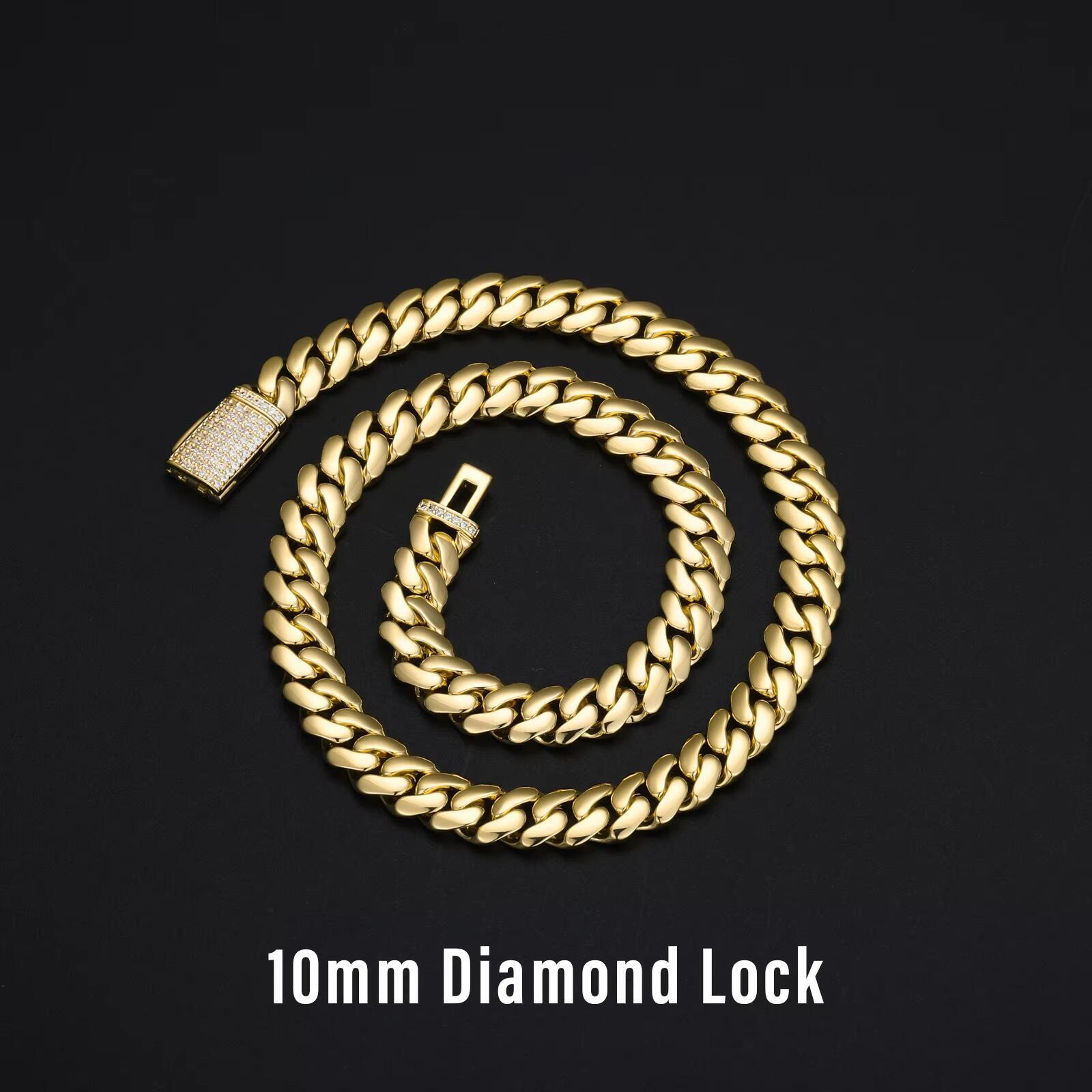 14k18k Gold Plated Plain Jewelry VVS Moissanite Clasp Link Chain 10MM 12MM 20MMCustom Rapper Men Hip Hop NecklaceMiami Cuban chain necklace