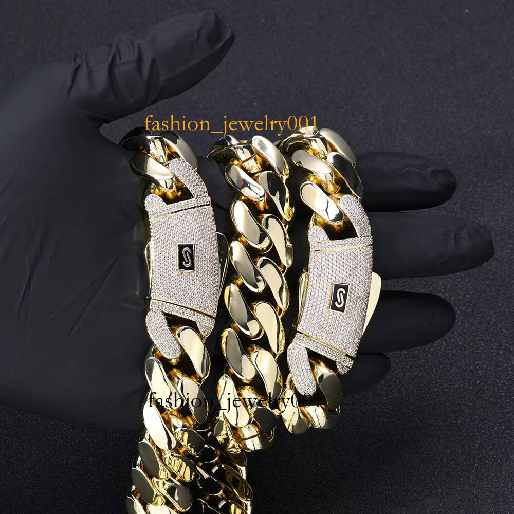 18mm 20mmMiami necklace14k18K gold plated thick bracelet jewelry with ice crystal clasp flat Miami Cuban chain suitable for men and women - view 5