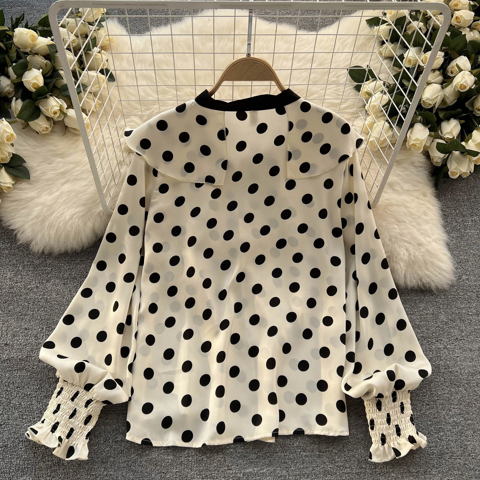 Vintage Polka Dot Long Sleeve Ruffle Casual Slim Sexy Shirt Chic Thin Tees Women Harajuku Streetwear Spring Fashion Crop Top 260618 - view 4