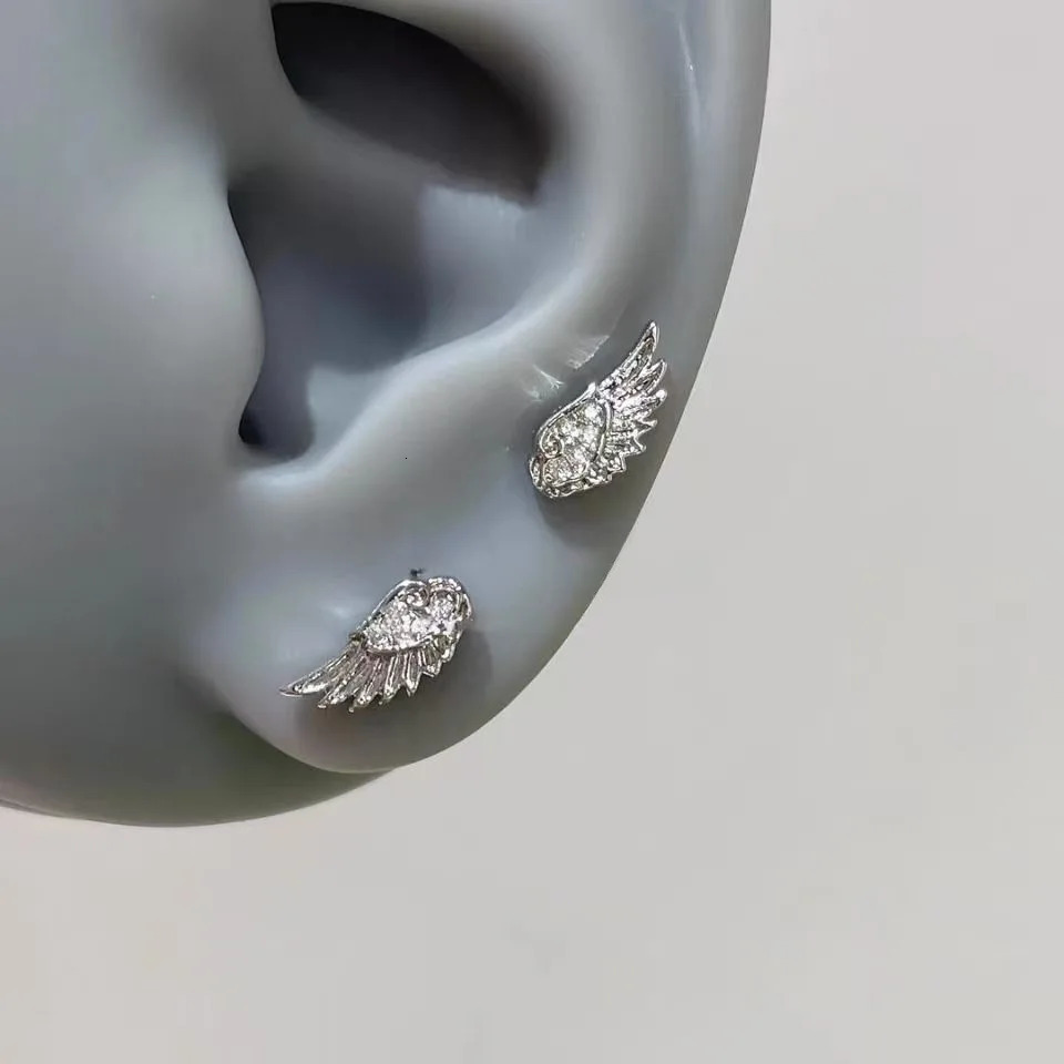 Fashion Silver Color Zircon Wing Stud Earrings for Women y Shiny Crystal Geometric Personality Ear Bone Nail Jewelry Gifts y260611 - view 4