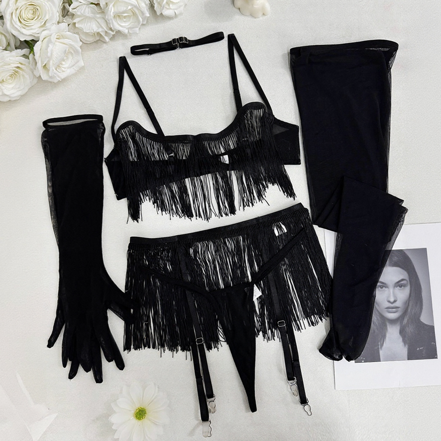 Bras Sets Tassel Hollow Out Lingerie Set Sexy See thro - view 4