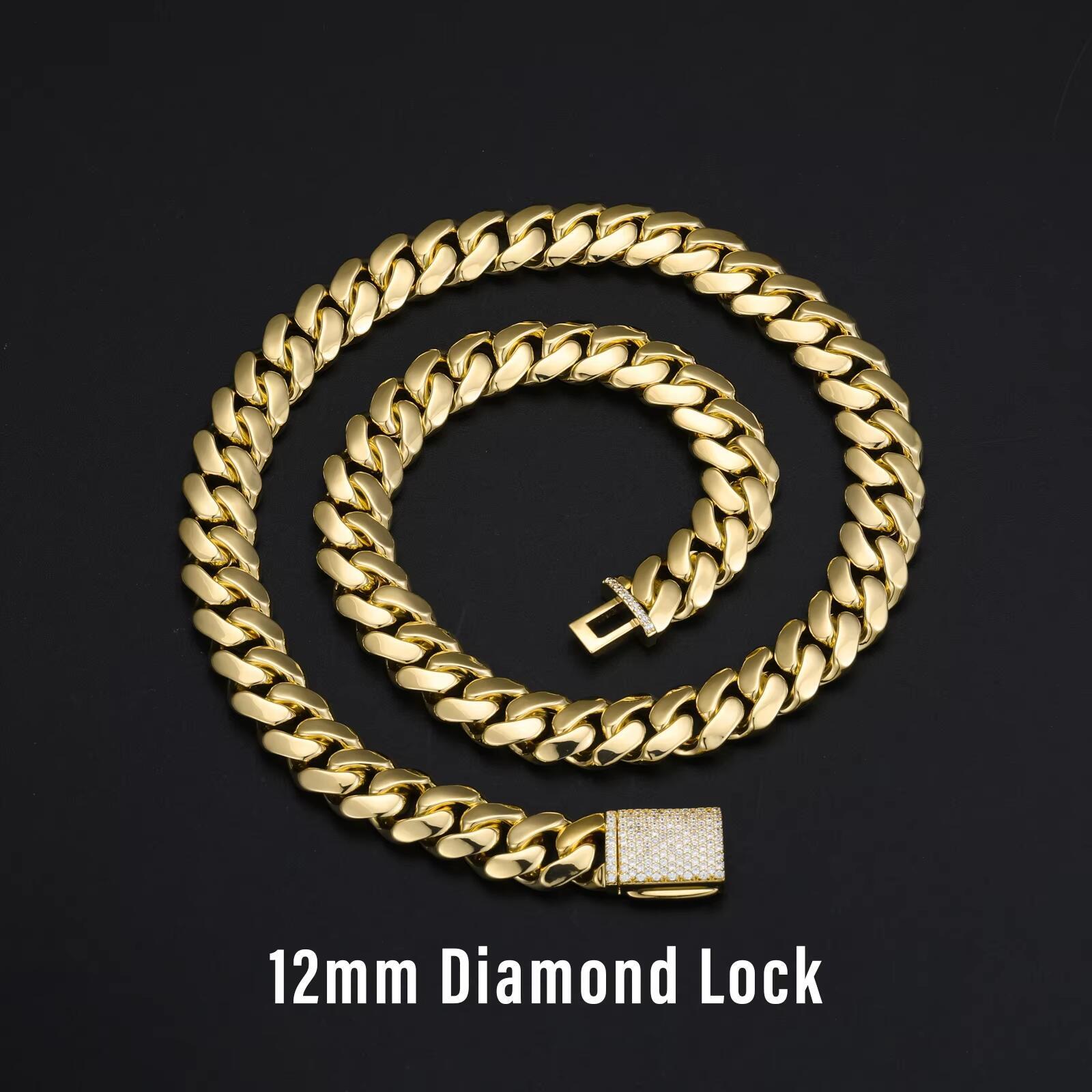 14k18k Gold Plated Plain Jewelry VVS Moissanite Clasp Link Chain 10MM 12MM 20MMCustom Rapper Men Hip Hop NecklaceMiami Cuban chain necklace - view 3