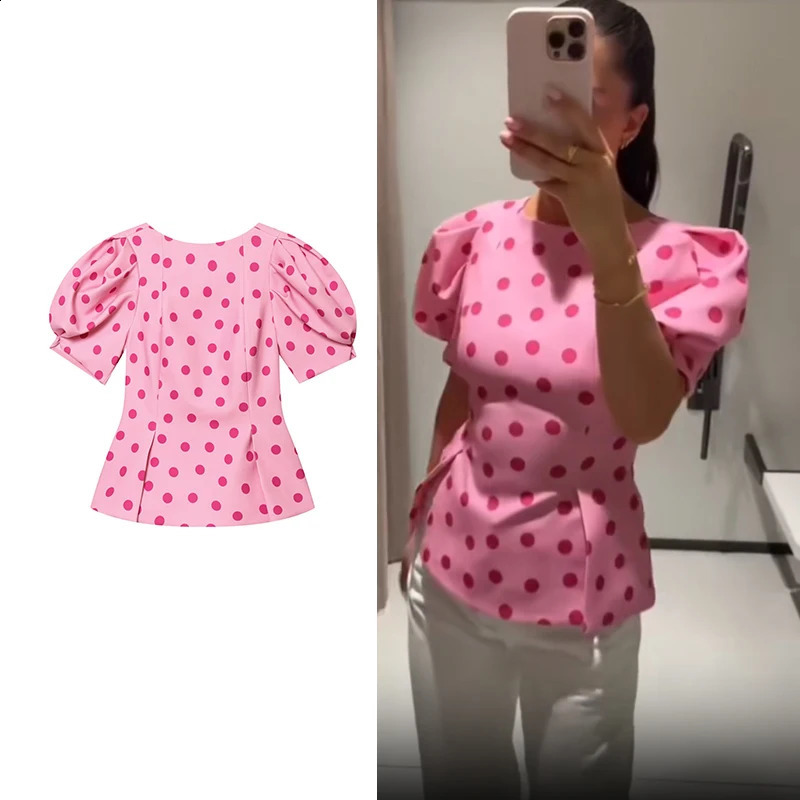 Summer Womens Shirts 2026 Elegant Womens Polka-Dot Blouses Chic Summer Street Travel Joker Fashion Shirts Tops 260618