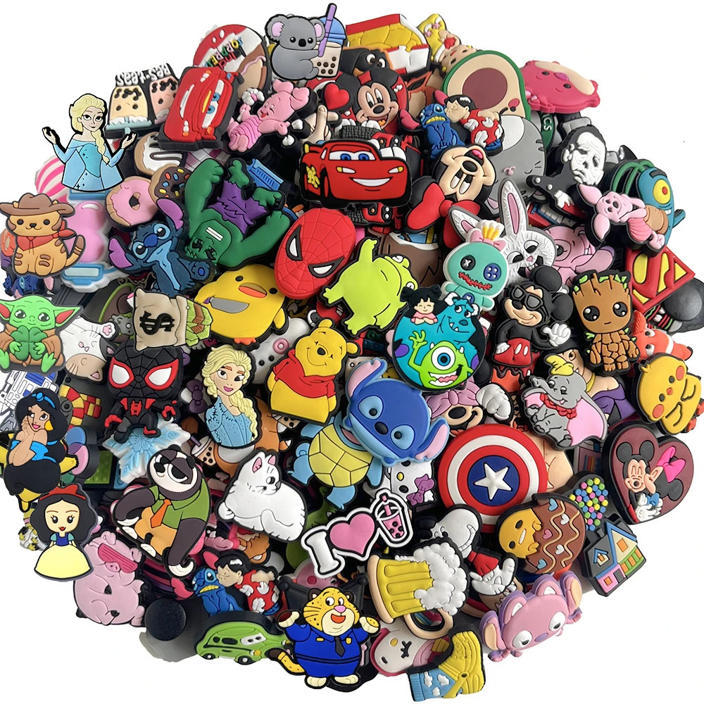 30-200Pcs Random Mixed Shoe Charms Decoration Fit Bubble Slides Clog Sandals Ornament Shoes Accessories Pins kids Party Gifts 260622