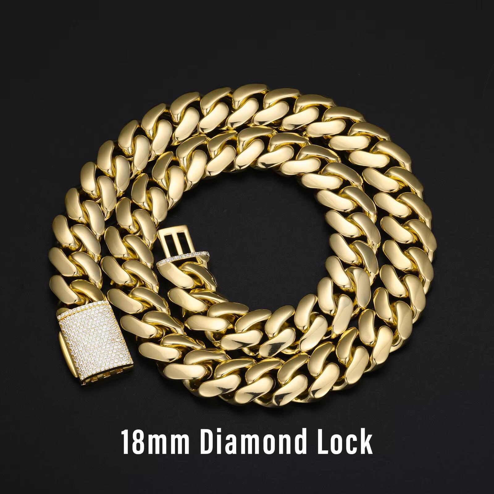 14k18k Gold Plated Plain Jewelry VVS Moissanite Clasp Link Chain 10MM 12MM 20MMCustom Rapper Men Hip Hop NecklaceMiami Cuban chain necklace - view 5