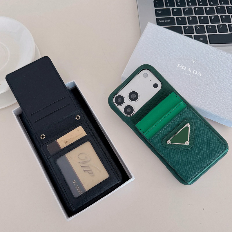 Designer Leather Card Holder Phone Cases for iphone 17 Series 16 15 14 13 12 pro max Metal Tags Mirror Wallet Luxury Cellphone Case