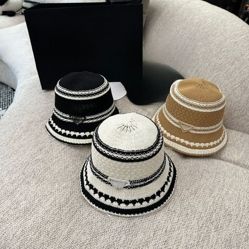 Designer Style Sun Hat Black and White Knitted Sun Hat Striped Sun Hat for Women on Vacation