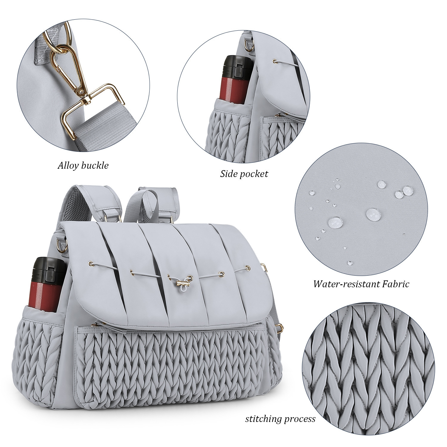 Quilted Embroidered Double Shoulder Mommy Bag Large Capacity Fashion Single Shoulder Handheld Mommy Bag Outdoor Travel Insulation Waterproof Diaper Ba