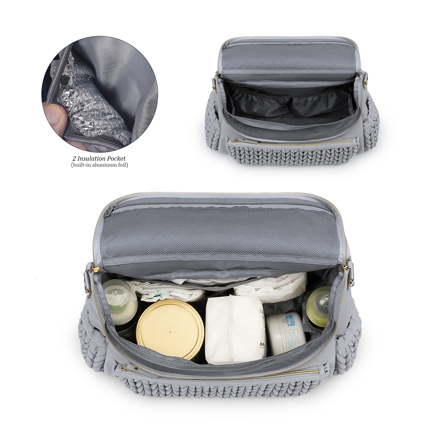 Quilted Embroidered Double Shoulder Mommy Bag Large Capacity Fashion Single Shoulder Handheld Mommy Bag Outdoor Travel Insulation Waterproof Diaper Ba