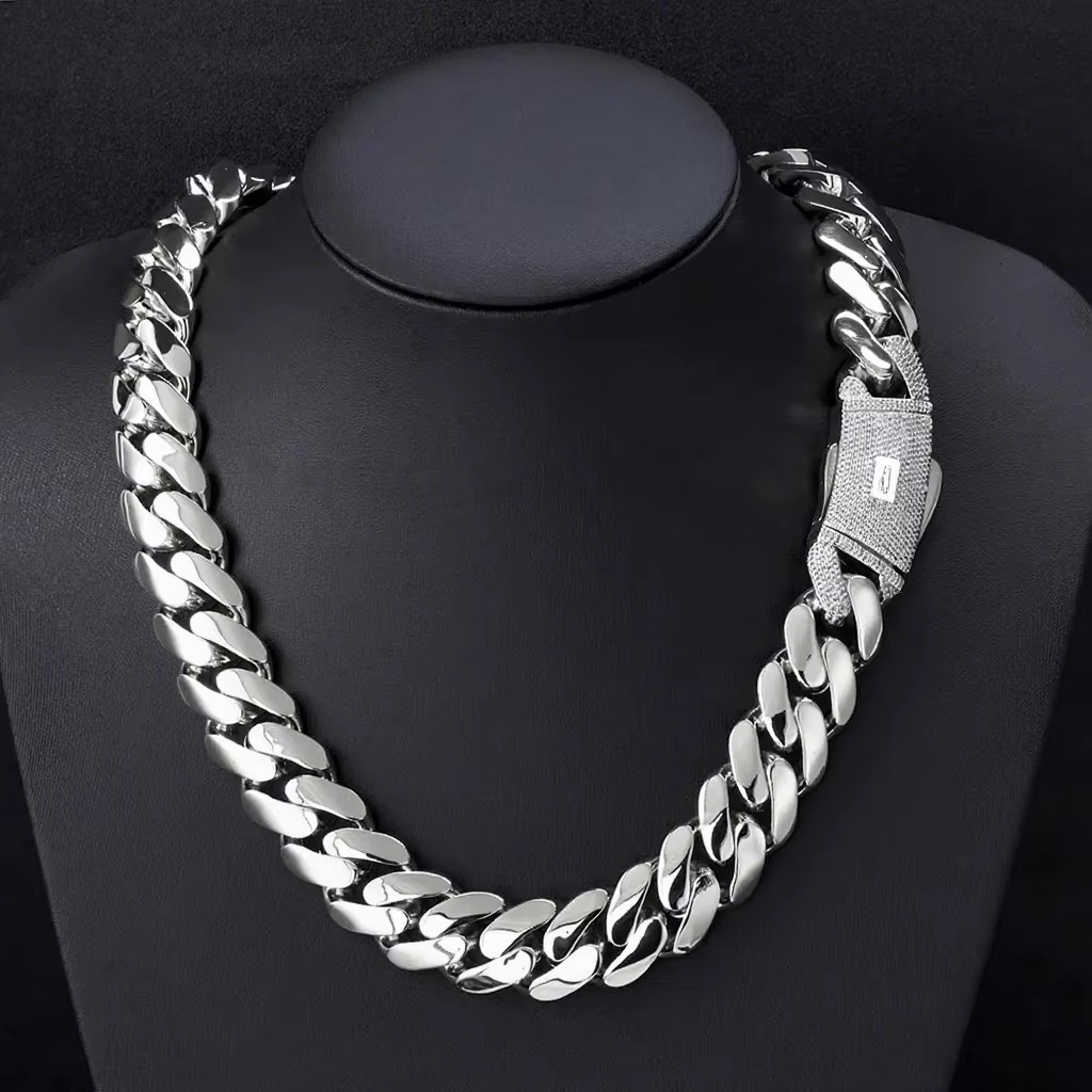 18mm 20mmMiami necklace14k18K gold plated thick bracelet jewelry with ice crystal clasp flat Miami Cuban chain suitable for men and women - view 8