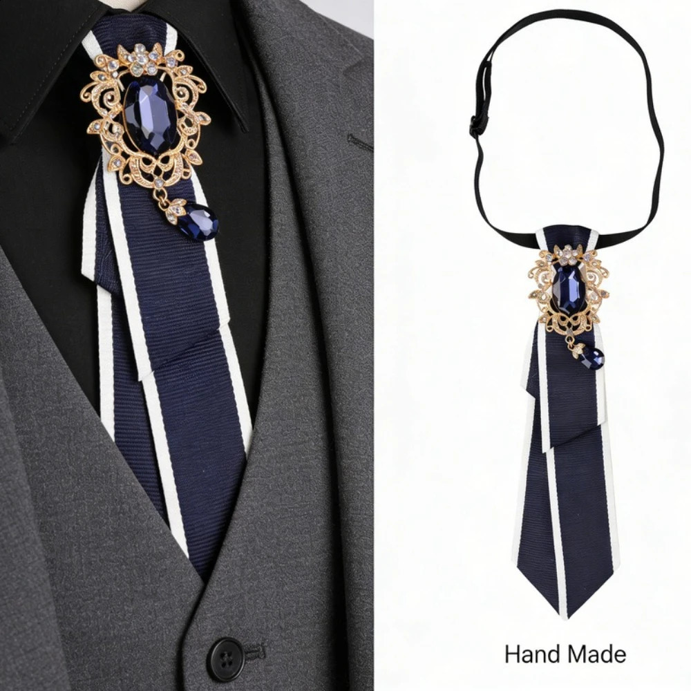 Fabric Bow Tie Rhinestones Shirt Decorative Accessory College Style British Korean Collar Pins Necktie for Women and Men Jewelry 260617 - view 3