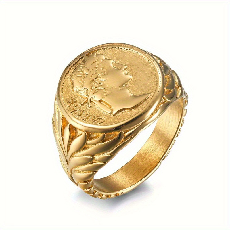 Anniyo Napoleon III Empereur Coin Ring Gold Plated Metal Ring for Women MenFrench African Arab Turkey Wedding Jewelry #097106 250604