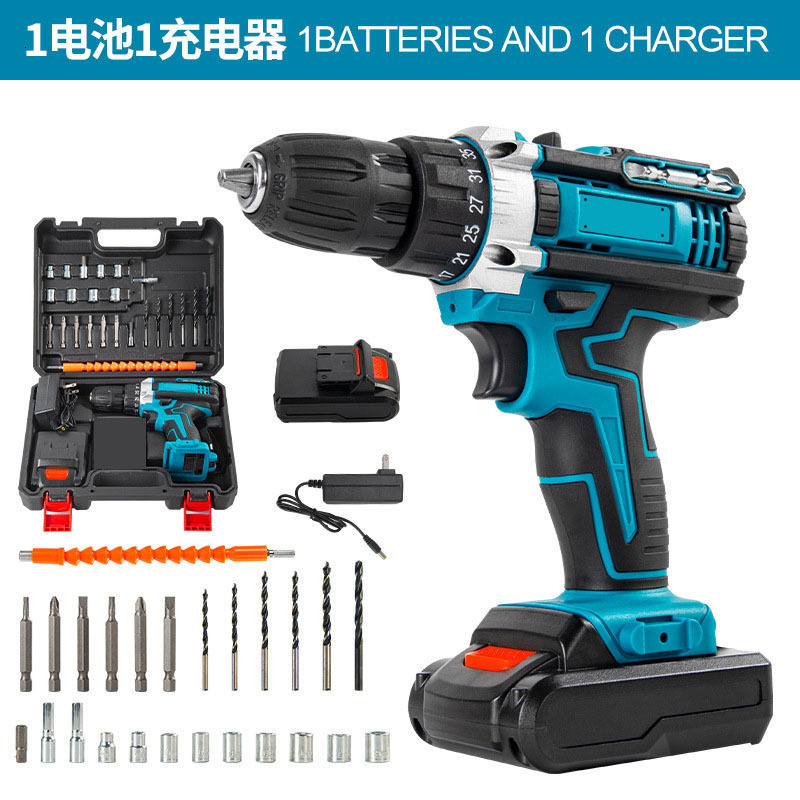 Household multifunctional 21V rechargeable impact drill lithium battery hand drill electric screwdriver drill set 260605