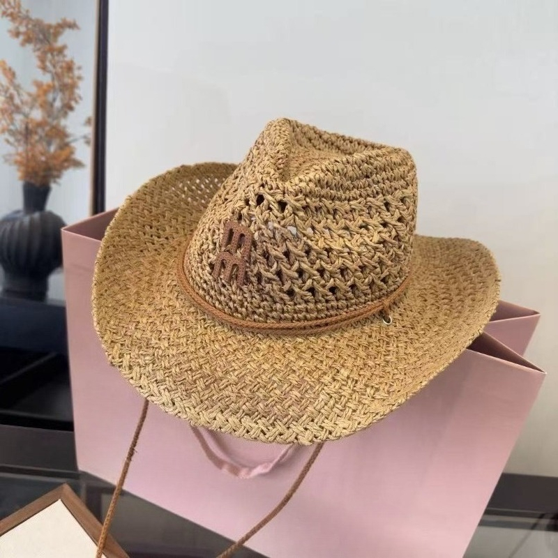 Designer Lettered Straw Hats Handmade Straw Hats for Men and Women Beach Vacation Hats Sun Protection Hats