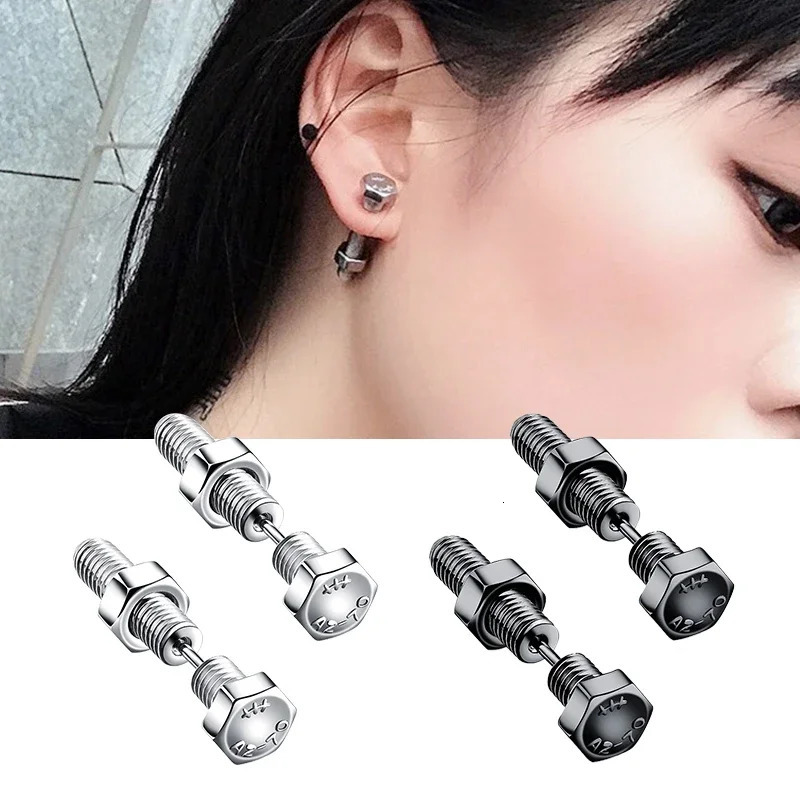2pc Gothic Unisex Punk Rock Stainless Steel Nail Screw Piercing Stud Earrings Novelty Jewelry y260611 - view 5