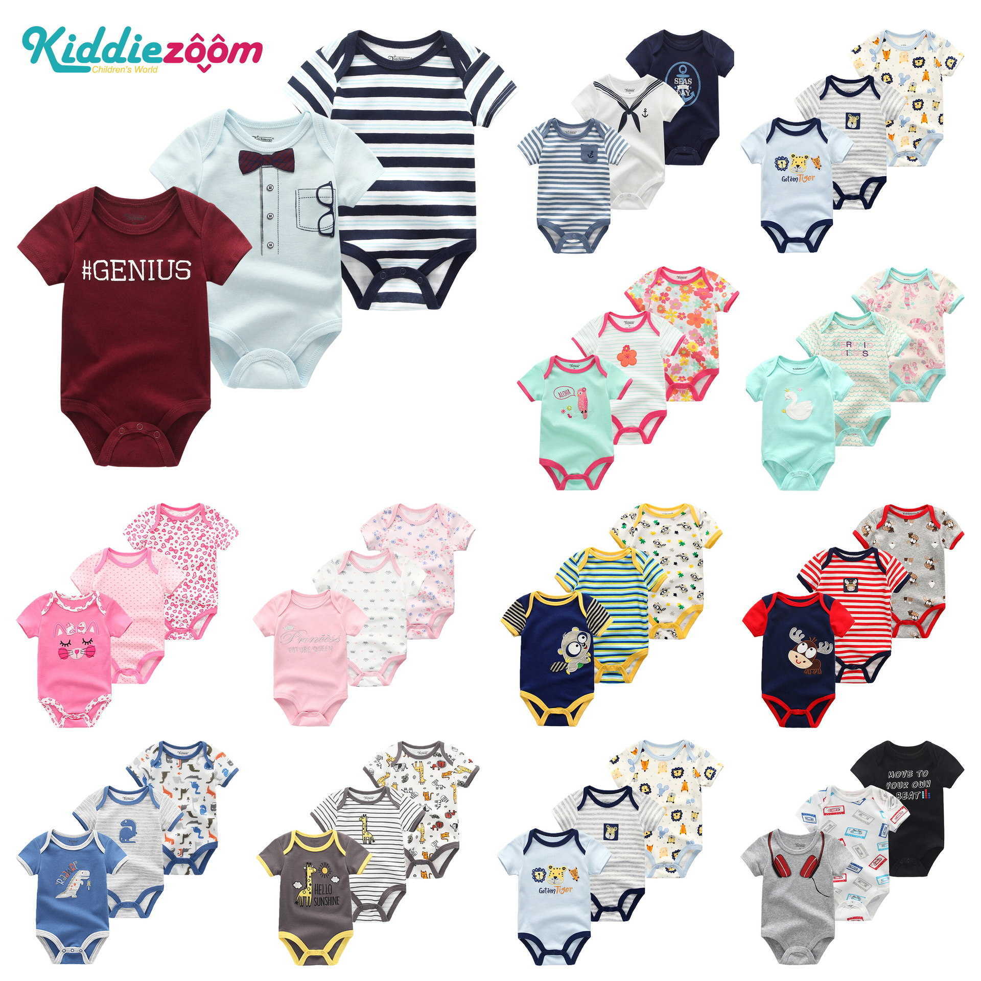 Kiddiezoom newborn bag fart clothes pure cotton clothes baby A-level triangle jumpsuit short sleeved crawling suit L260622S8X0