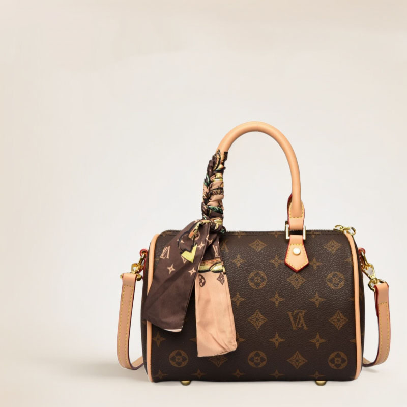 Free delivery designer bag Vintage Monogram Print Boston Cylinder Women Handheld Crossbody 2 in 1 Pillow Bag With Silk Scarf Pendant - view 3
