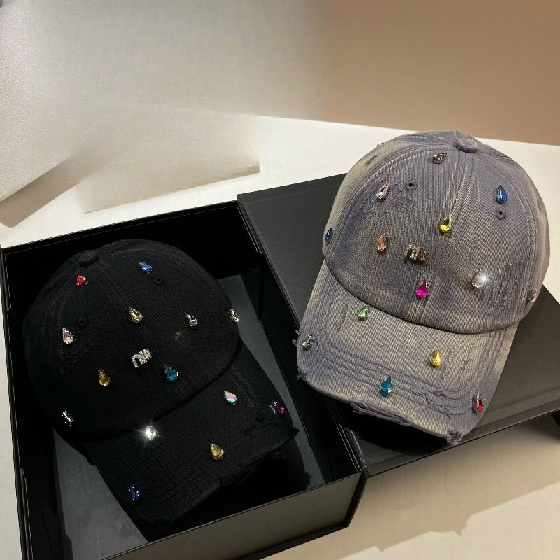 Luxury Casual Sun Hat Heavy-duty Colorful Rhinestone Baseball Cap Unique Distressed Washed Sports Baseball Cap
