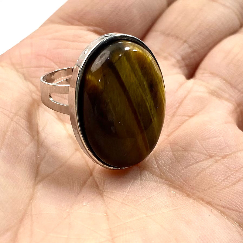 Pink Crystal Finger Ring Natural Stone Oval CAB Cabochon Bead White Opal Rhodonite Malachite Onyx Adjustable Ring For Women Man 251009