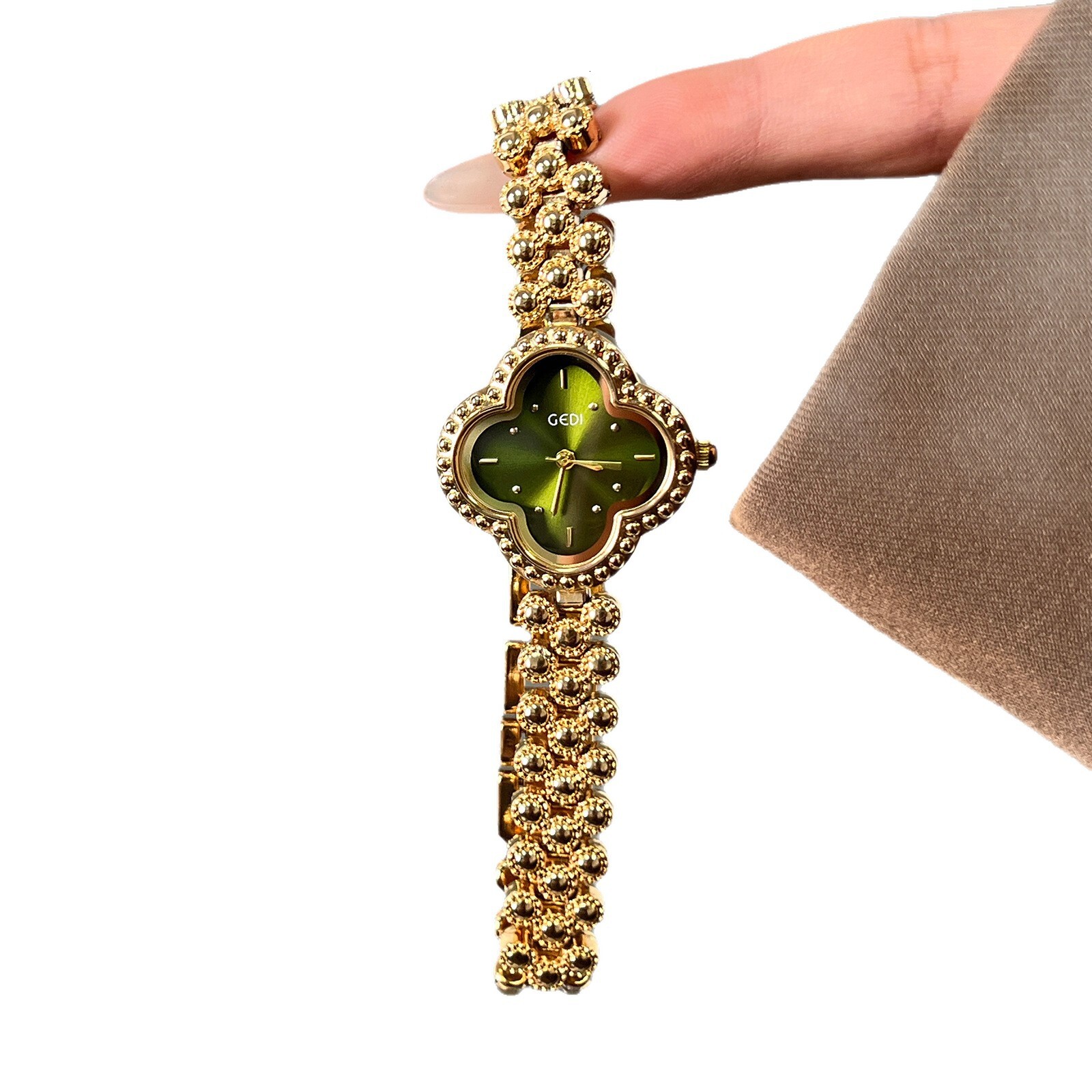 Luxury Womens Clover Bracelet Watch Vintage Quartz Wristwatch Waterproof Jewelry Style Brand Designer Fashion Accessory Gold Silver Floral Dial Elegan - view 9