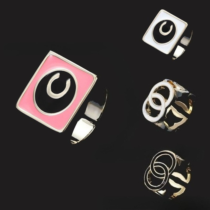 Designer Open Ring for Women Enamel CZ Statement Ring 18K Gold Plated Luxury Vintage Minimalist Ring Adjustable Fashion Jewelry with Logo