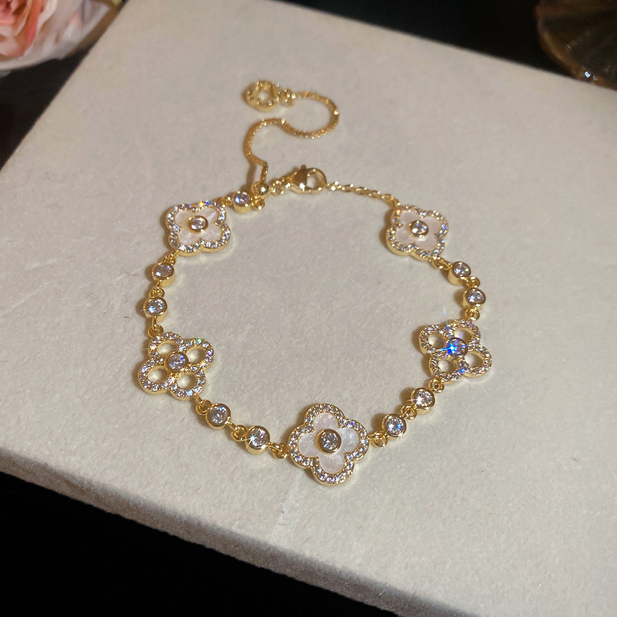 18k real gold plated zircon flower bracelet, light luxury high-end feel, niche fashion, versatile women's jewelry - view 7