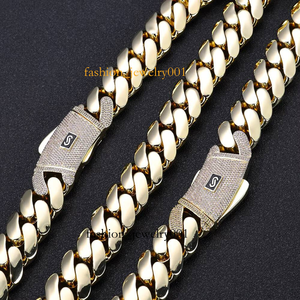 18mm 20mmMiami necklace14k18K gold plated thick bracelet jewelry with ice crystal clasp flat Miami Cuban chain suitable for men and women - view 3