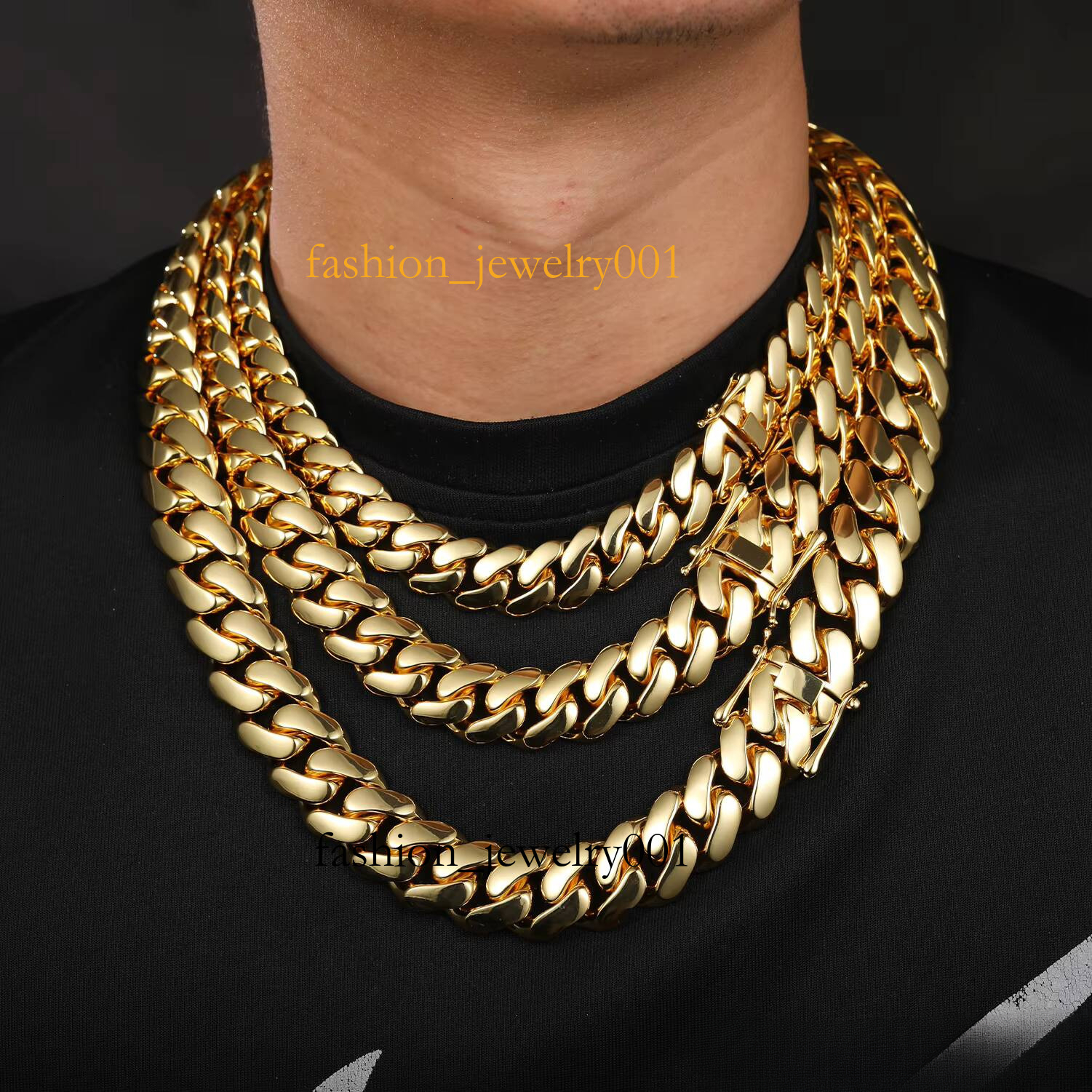 chain necklaceCadena Cubana Fashion Jewelry Hip Hop Mens 10mm 20mm 22mm 14K 18K Gold Plated Diamond Cut Miami Cuban Link Chain Bracelet Necklace - view 4