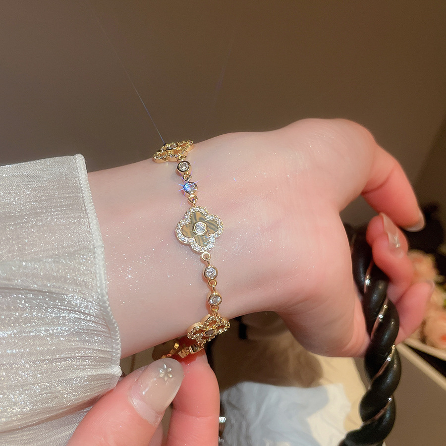 18k real gold plated zircon flower bracelet, light luxury high-end feel, niche fashion, versatile women's jewelry - view 6