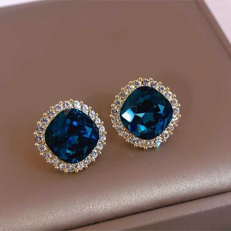 Crystal Temperament Square Stud Blue Earring for Women Korean Style Simple Geometry Jewelry Brincos Girl Gift M260623