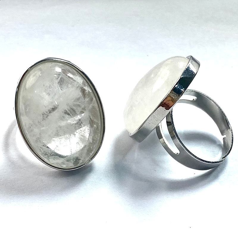 Pink Crystal Finger Ring Natural Stone Oval CAB Cabochon Bead White Opal Rhodonite Malachite Onyx Adjustable Ring For Women Man 251009