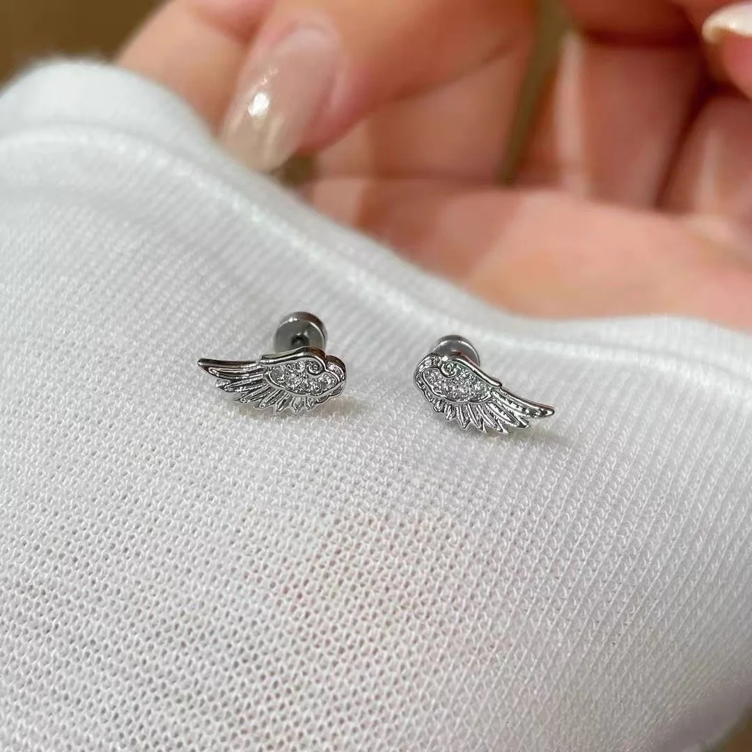 Fashion Silver Color Zircon Wing Stud Earrings for Women y Shiny Crystal Geometric Personality Ear Bone Nail Jewelry Gifts y260611 - view 7