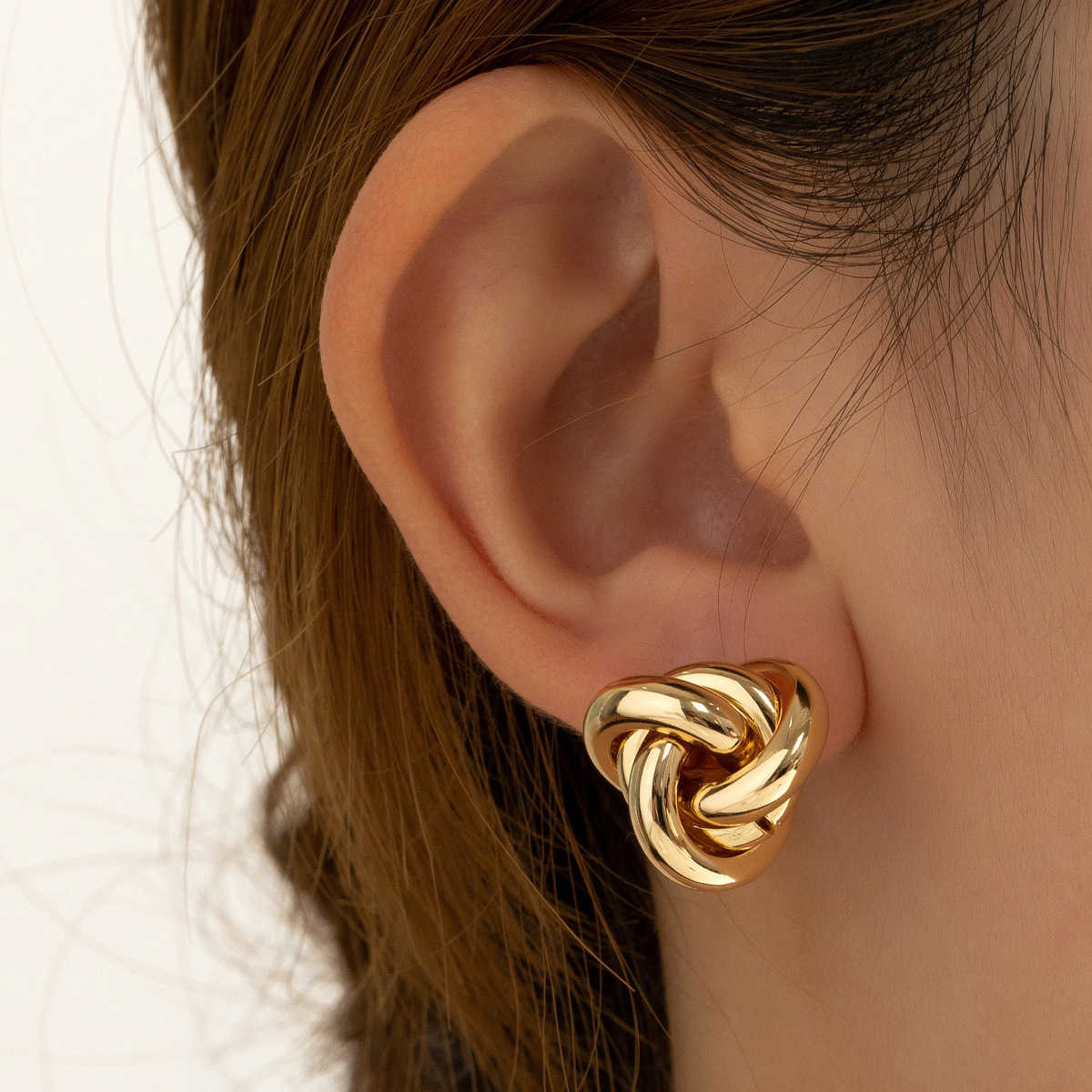 SIlver Color Knot Hoop Gold Earring For Women Shiny Plating Trendy Earring Stud Cute Daily Wear Jewelry Gift M260622