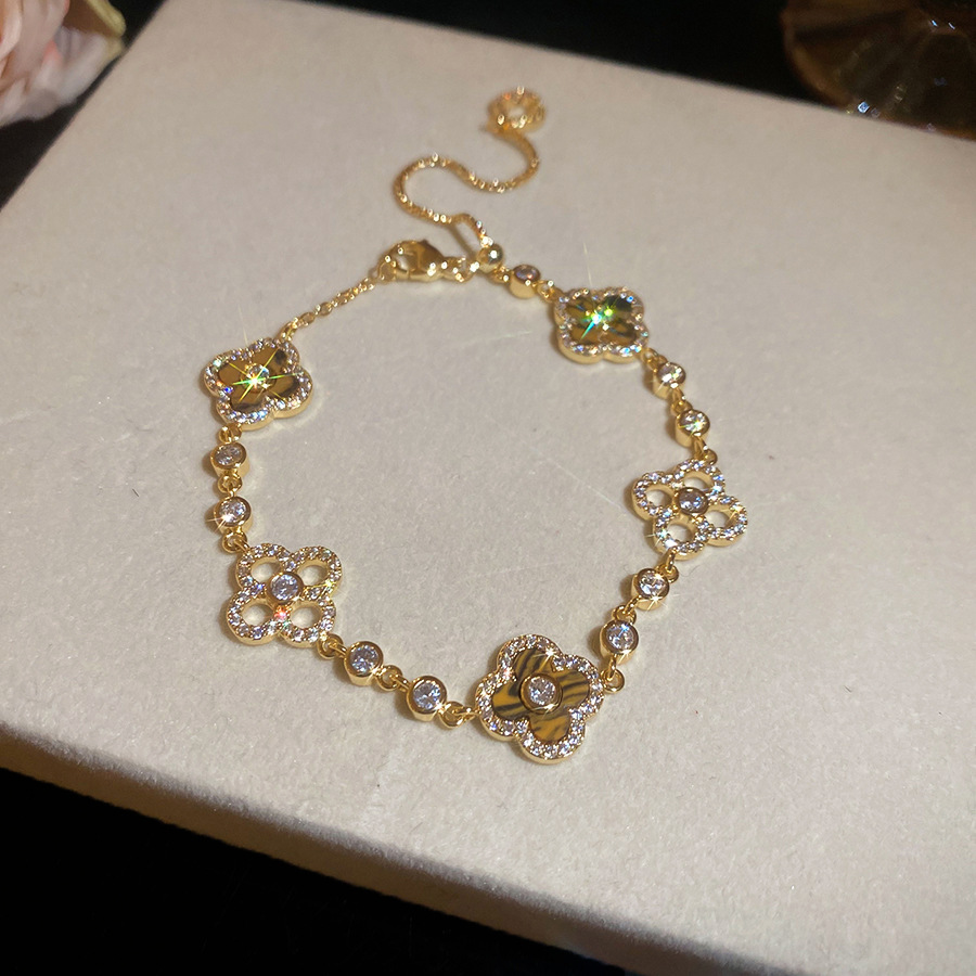 18k real gold plated zircon flower bracelet, light luxury high-end feel, niche fashion, versatile women's jewelry - view 9