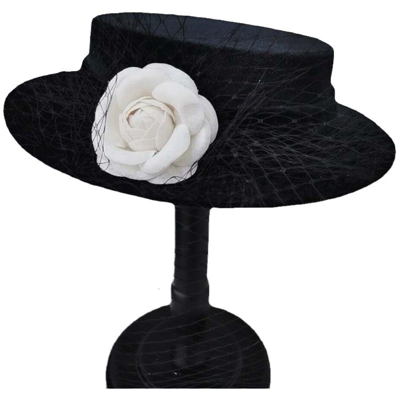 wedding hat French black top hat mesh bridal white elegant bow vintage handmade flat hat chapeau femme luxe ceremonie mariage 250328
