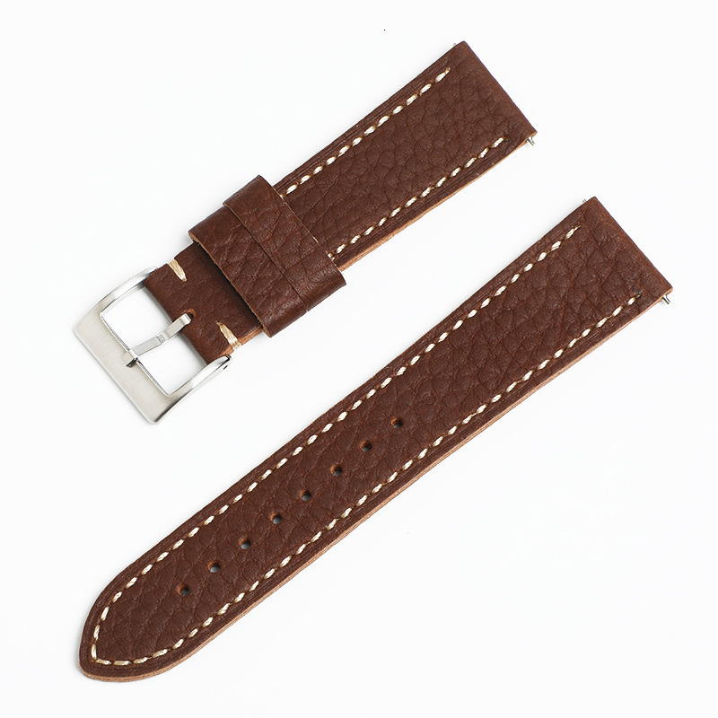 Handmade top-grain leather 20mm22mm lychee pattern cowhide mens leather watch strap with quick-release pins for smart outdoor watches