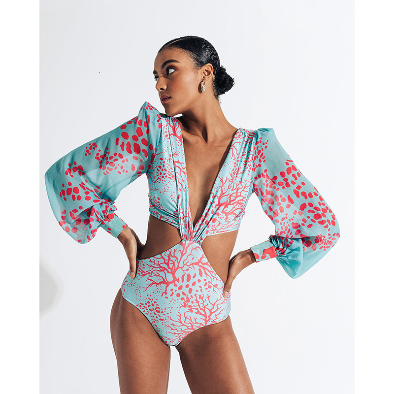 sexy backless long sleeved bikini high waisted lace up swimsuit for women 240527