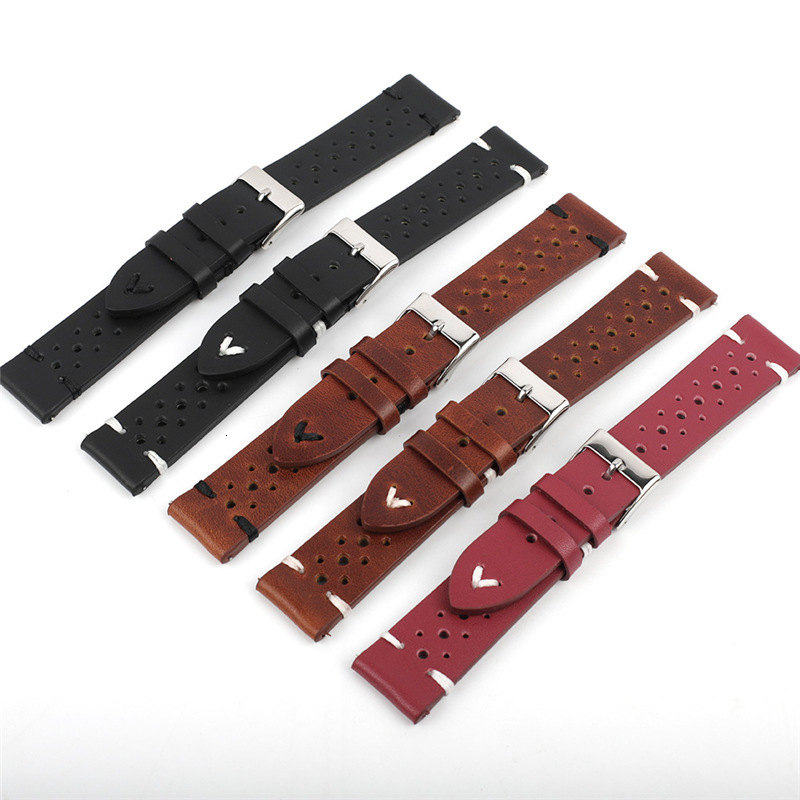 Retro Genuine Leather Watchband 18mm 20mm 22mm 24mm Calfskin Watch Straps Porous Breathable Handmade Stitching for Men 220412