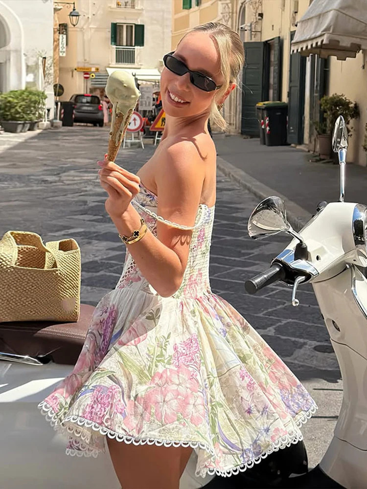Sexy Printed Womens Dress Vneck Lace Hollow Out Aline Spaghetti Strap Pleated Lady Dresses 2026 Summer Chic Female Party Robe 260622 - view 7