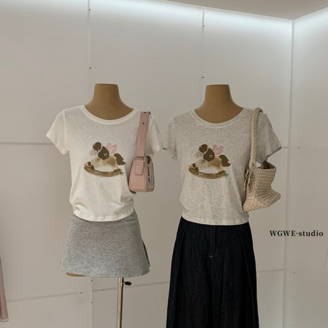Korean Sweet Style Horse Print Versatile Loose Slimming Casual Short Sleeve T Shirt For Women W - view 4